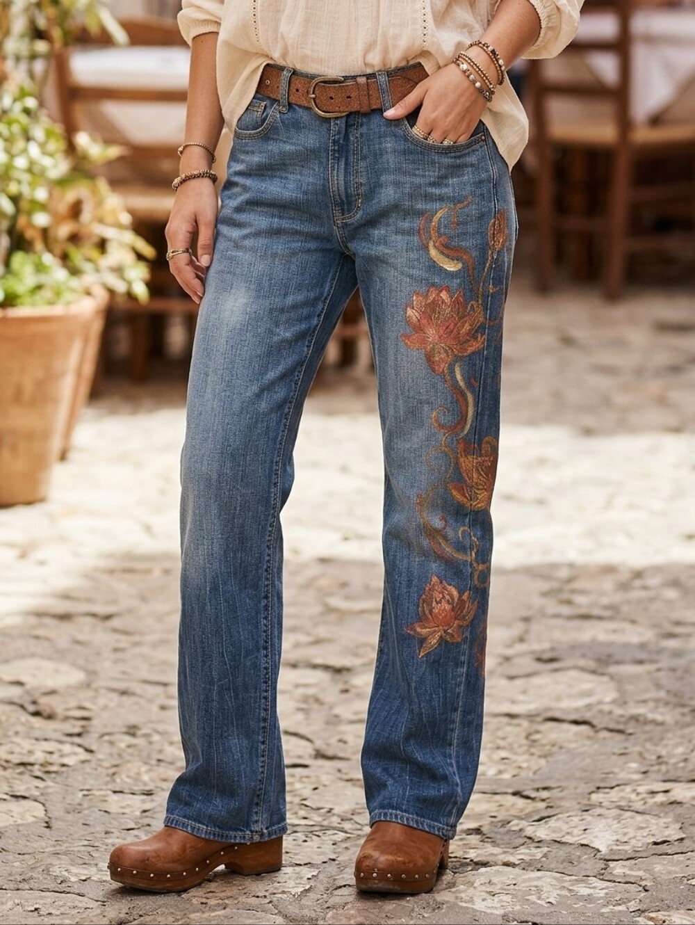 Vintage GAP Y2K Hand Painted  Oversized Boyfriend Bootcut Jeans Boho Upcycled